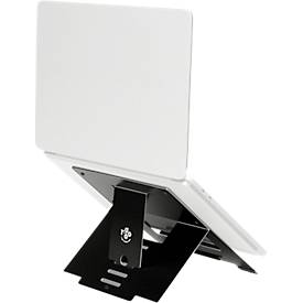 Laptop Ständer R-Go Riser Flexible, für 1 Laptop/Tablet 10-22″ & bis 5 kg, 5-stufig höhenverstellbar, mit Dokumentenhalter, HYLITE® Aluminium, schwarz