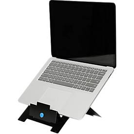 Laptop Ständer R-Go Riser Flexible, für 1 Laptop/Tablet 10-22″ & bis 5 kg, 5-stufig höhenverstellbar, mit Dokumentenhalter, HYLITE® Aluminium, schwarz