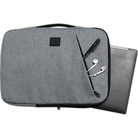 Laptophülle Exacompta Business, für Laptops 13-14'', gepolstert, Griff & Reißverschlussfach, B 370 x T 25 x H 280 mm, Post-Consumer-Polyester, grau