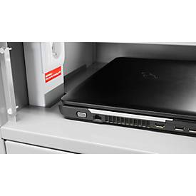 Laptopschrank mit Ladefunktion, 10 Abteile mit Zylinderschloss, Stahlblech lichtgrau RAL 7035/h.elfenbein RAL 1015