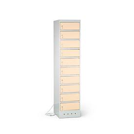 Laptopschrank mit Ladefunktion, 10 Abteile mit Zylinderschloss, Stahlblech lichtgrau RAL 7035/h.elfenbein RAL 1015
