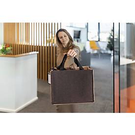 Laptoptasche Sigel Desk Sharing Bag Bicolor M, für Laptops bis 15,4″, 2 große Fächer/2 Seitenfächer, Tragegriffe, Schultergurt, Kunstfilz, beige-braun