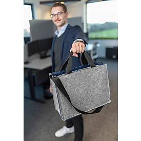 Laptoptasche Sigel Desk Sharing Bag Bicolor M, für Laptops bis 15,4″, 2 große Fächer/2 Seitenfächer, Tragegriffe, Schultergurt, Kunstfilz, dunkelblau-grau