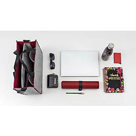 Laptoptasche Sigel Desk Sharing Bag Bicolor M, für Laptops bis 15,4″, 2 große Fächer/2 Seitenfächer, Tragegriffe, Schultergurt, Kunstfilz, grau-rot