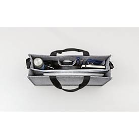 Laptoptasche Sigel Desk Sharing Bag Classic L, für Laptops bis 17,3″, 2 große und 5 kleine Fächer, Tragegriffe, Schultergurt, Kunstfilz hellgrau