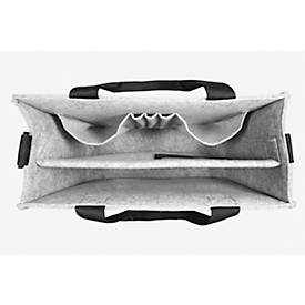 Laptoptasche Sigel Desk Sharing Bag Classic M, für Laptops bis 15,4″, 2 große und 5 kleine Fächer, Tragegriffe, Schultergurt, Kunstfilz, hellgrau