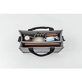 Laptoptasche Sigel Desk Sharing Bag Classic M, für Laptops bis 15,4″, 2 große und 5 kleine Fächer, Tragegriffe, Schultergurt, Kunstfilz, hellgrau