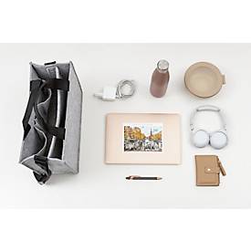 Laptoptasche Sigel Desk Sharing Bag Classic M, für Laptops bis 15,4″, 2 große und 5 kleine Fächer, Tragegriffe, Schultergurt, Kunstfilz, hellgrau