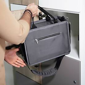 Laptoptasche Sigel Desk Sharing Bag Premium M, für Laptops bis 15,4″, 2 große und 5 kleine Fächer, Tragegriffe, Schultergurt, RPET, dunkelgrau