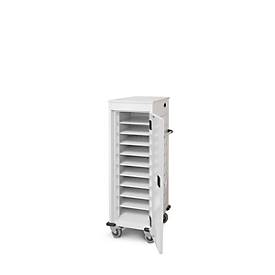 Laptopwagen mit Ladefunktion, 2-Punkt-Verriegelung, CH-Stecker, Feststellbremse, 10 Fächer, B 530 x T 1250 x H 500, lichtgrau