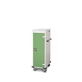 Laptopwagen mit Ladefunktion, 2-Punkt-Verriegelung, Feststellbremse, 10 Fächer, B 530 x T 1250 x H 500, grün
