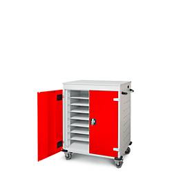 Laptopwagen mit Ladefunktion, 2-Punkt-Verriegelung, Feststellbremse, 16 Fächer, B 920 x T 500 x H 1060, verkehrsrot