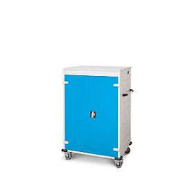 Laptopwagen mit Ladefunktion, 2-Punkt-Verriegelung, Feststellbremse, 20 Fächer, B 920 x T 500 x H 1250, lichtblau