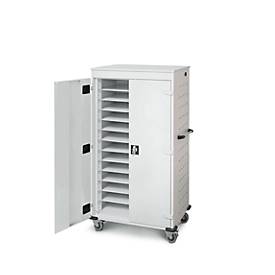 Laptopwagen mit Ladefunktion, 2-Punkt-Verriegelung, Feststellbremse, 26 Fächer, B 920 x T 500 x H 1540, lichtgrau