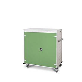 Laptopwagen mit Ladefunktion, 2-Punkt-Verriegelung, Feststellbremse, 30 Fächer, B 1310 x T 500 x H 1250, grün