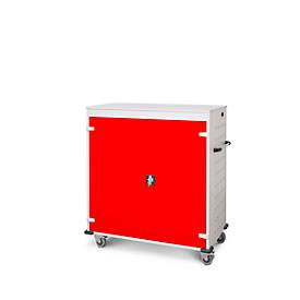Laptopwagen mit Ladefunktion, 2-Punkt-Verriegelung, Feststellbremse, 30 Fächer, B 1310 x T 500 x H 1250, verkehrsrot