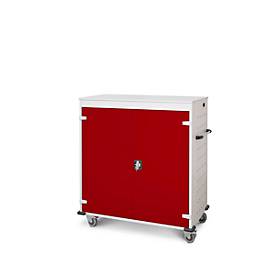 Laptopwagen mit Ladefunktion, 2-Punkt-Verriegelung, Feststellbremse, 30 Fächer, B 1310 x T 500 x H 1250, weinrot