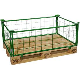 Lattice stacking frame, for Euro pallets, payload up to 800 kg, opening flap, stackable, L 1200 x W 800 x H 400 mm, steel, May green RAL 6017