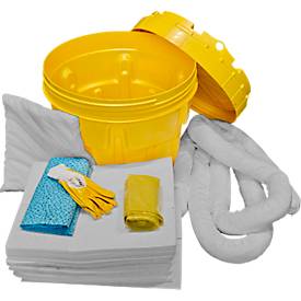 Leckagen-Notfallset in UN-Sicherheitsfass, universal, grau, 75l, für z. B. Öle, Farben