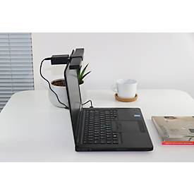 LED Klemmleuchte UNILUX Travelight, für Notebooks & Desktop Bildschirme, Leistung 4,5 W, 350 lm, 2900-5300 K, dimmbar, USB-Anschluss, Klemmweite 5-30 mm, schwarz