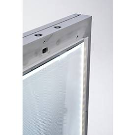 LED Kundenstopper WindPro, A1, wetterfest, beidseitig einsetzbar, mit Rollen, 650-1300 Lux, Polycarbonat, grau