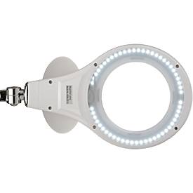 LED Lupenleuchte MAULmakro, 3-Dioptrien-Linse, 8 W, 580 lm, 6500 K, Arm um 360° dreh-& neigbar, höhenverstellbar, Klemmfuß, weiß