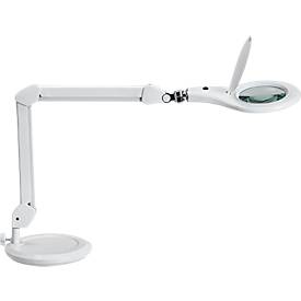 LED Lupenleuchte MAULmakro, 3-Dioptrien-Linse, 8 W, 580 lm, 6500 K, Arm um 360° dreh-& neigbar, höhenverstellbar, Standfuß, weiß