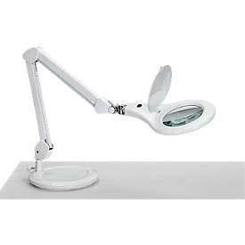 LED Lupenleuchte MAULmakro, 3-Dioptrien-Linse, 8 W, 580 lm, 6500 K, Arm um 360° dreh-& neigbar, höhenverstellbar, Standfuß, weiß
