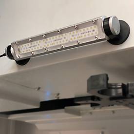 LED Maschinenleuchte Bauer & Böcker Nachtwächter S, kabelgebunden, 3 W, 300 lm, 5500 K, um 360° drehbare Gelenke, Magnetfuß, IP67, Aluminium, grau