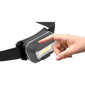 LED-Stirnlampe Ansmann HD280RS, 280 Lumen, 21 m Reichweite, 110 g, IP65, Gestensteuerung, flexibles Stirnband, L 78,4 × B 47,4 × H 45,9 mm, schwarz