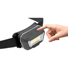 LED-Stirnlampe Ansmann HD280RS, 280 Lumen, 21 m Reichweite, 110 g, IP65, Gestensteuerung, flexibles Stirnband, L 78,4 × B 47,4 × H 45,9 mm, schwarz