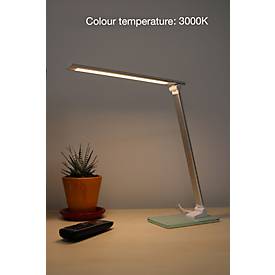 LED-Tischleuchte UNILUX Popy, 5 W, 500 lm, 3000-6000 K, 3 Leuchtstärken, dimmbar, faltbar, silber-weiß