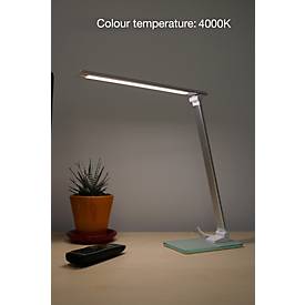 LED-Tischleuchte UNILUX Popy, 5 W, 500 lm, 3000-6000 K, 3 Leuchtstärken, dimmbar, faltbar, silber-weiß