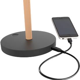 LED-Tischleuchte UNILUX VICKY, 9 W, 900 lm, 3000 K, 3 Leuchtstärken, dimmbar, USB-Ladefunktion, Buchenholz & Stahl, schwarz-buche