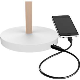 LED-Tischleuchte UNILUX VICKY, 9 W, 900 lm, 3000 K, 3 Leuchtstärken, dimmbar, USB-Ladefunktion, Buchenholz & Stahl, weiß-buche