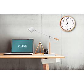 LED-Tischleuchte UNILUX VICKY, 9 W, 900 lm, 3000 K, 3 Leuchtstärken, dimmbar, USB-Ladefunktion, Buchenholz & Stahl, weiß-buche