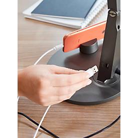 LED-Tischleuchte Vario Plus, 10 W, 620 lm, 2700-6400 K, höhenverstell-/dreh-/neigbar, USB-Ladefunktion, stufenlos dimmbar, anthrazit