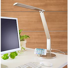 LED-Tischleuchte Vario Plus, 10 W, 620 lm, 2700-6400 K, höhenverstell-/dreh-/neigbar, USB-Ladefunktion, stufenlos dimmbar, champagner