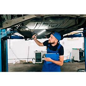 LED-Werkstattleuchte Ansmann IL700R, 700 Lumen (Hauptleuchte), 120 Lumen (Knopfleuchte), bis zu 15 h, drehbar, B 40 × T 44,5 × H 384 mm, Kunststoff