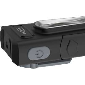 LED-Werkstattleuchte Ansmann WL 500R Pocket, 500 lm (Hauptleuchte), 180 lm (Knopfleuchte), bis zu 26 h, B 64,8 × T 40,5 × H 131 mm, schwarz