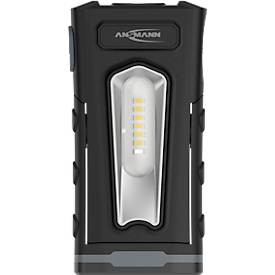 LED-Werkstattleuchte Ansmann WL 500R Pocket, 500 lm (Hauptleuchte), 180 lm (Knopfleuchte), bis zu 26 h, B 64,8 × T 40,5 × H 131 mm, schwarz