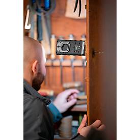 LED-Werkstattleuchte Ansmann WL 500R Pocket, 500 lm (Hauptleuchte), 180 lm (Knopfleuchte), bis zu 26 h, B 64,8 × T 40,5 × H 131 mm, schwarz