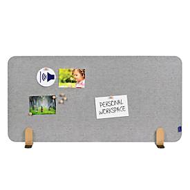 Legamaster Akustik-Tischtrennwand Elements, PET-Kern, Stoffoberfläche pinnbar, inkl. 2 Fußhalterungen, B 1200 x H 600 x T 21 mm, quiet grey