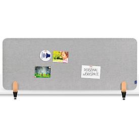 Legamaster Akustik-Tischtrennwand Elements, PET-Kern, Stoffoberfläche pinnbar, inkl. 2 Tischklemmen, B 1600 x H 600 x T 21 mm, quiet grey