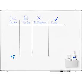 Legamaster Whiteboard PREMIUM, Hoch-/Querformat, Stahl weiß lackiert + Aluminiumrahmen, magnethaftend, Ablageschale + Zubehör, B 1200 x H 900 mm