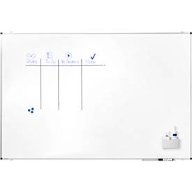Legamaster Whiteboard PREMIUM, Hoch-/Querformat, Stahl weiß lackiert + Aluminiumrahmen, magnethaftend, Ablageschale + Zubehör, B 1800 x H 1200 mm