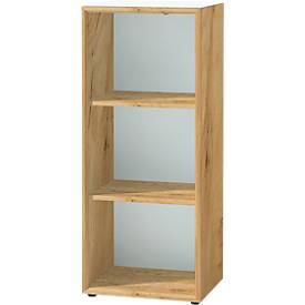 Legbord MONTERIA, glazen legger, 3 OH, B 400 x D 370 x H 1200 mm, Navarraanse eik/wit