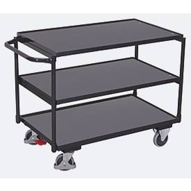 Leichter Tischwagen, Stahl/MDF-Platte, Anthrazitgrau/Dunkelgrau, 3 Etagen, L 985 x B 605 mm, TPE-Rollen mit EasySTOP, bis 250 kg
