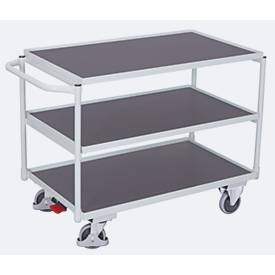 Leichter Tischwagen, Stahl/MDF-Platte, Lichtgrau/Dunkelgrau, 3 Etagen, L 985 x B 605 mm, TPE-Rollen mit EasySTOP, bis 250 kg