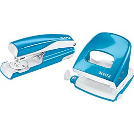 LEITZ® Bürolocher + Tischheftgerät Wow SET, metallic-blau